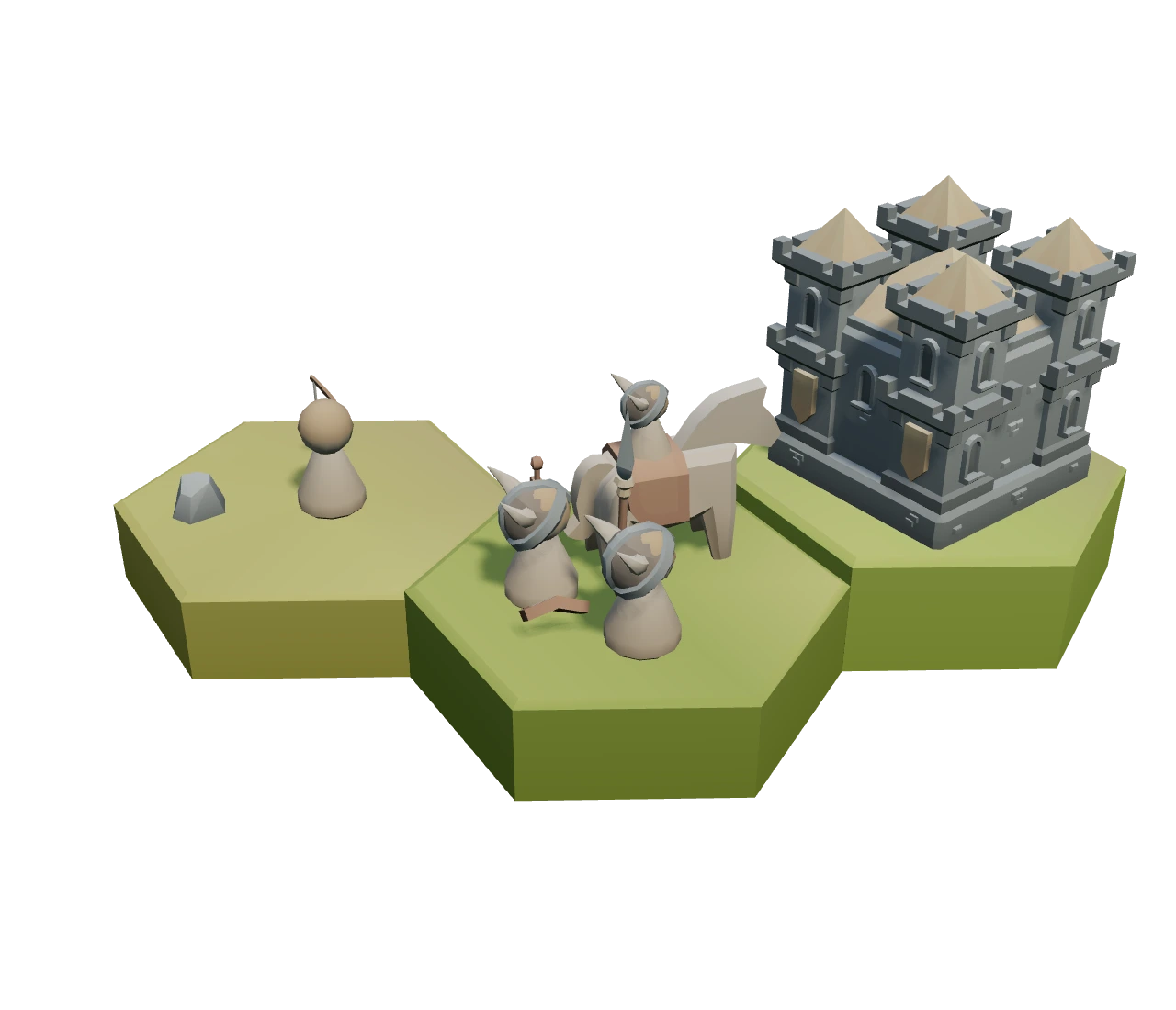 Low-poly warband mustered at a barracks
